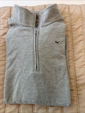 Vineyard Vines Light Grey Striped Quarter-Zip Pullover